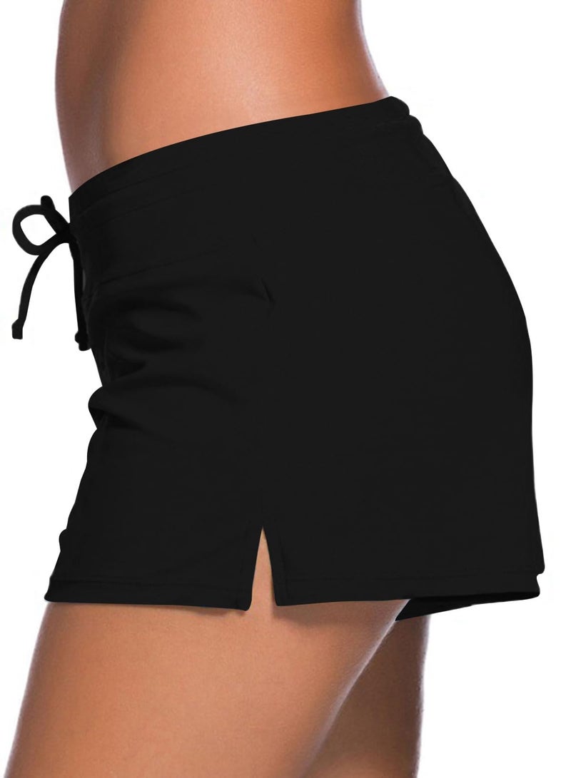 Aleumdr Women's 3" Swim Boardshort Bottom Shorts Swimming Panty Medium Black - Image 3
